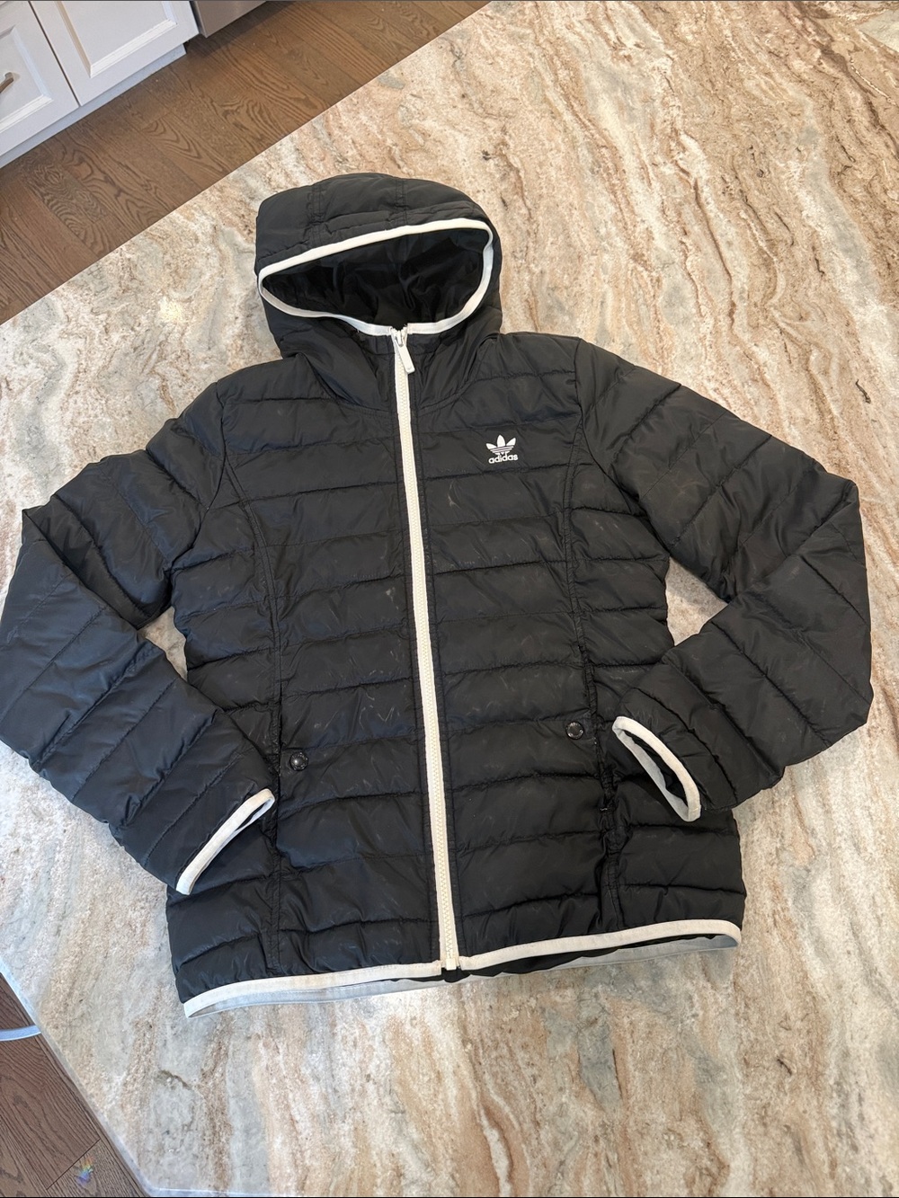 Adidas Black Puffer Jacket with White Trim